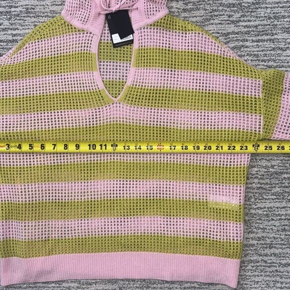 NWT ATM Anthony Thomas Melillo Striped Cashmere Mesh Knit Hoodie Pink Moss Small - Picture 12 of 15